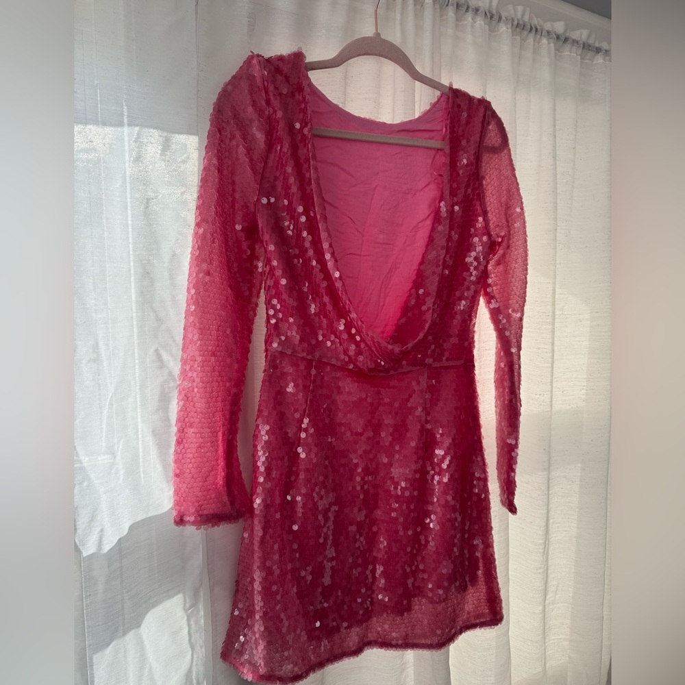 Anthropologie Sequin Drape-Back Mini Dress US4 pink - Picture 12 of 17